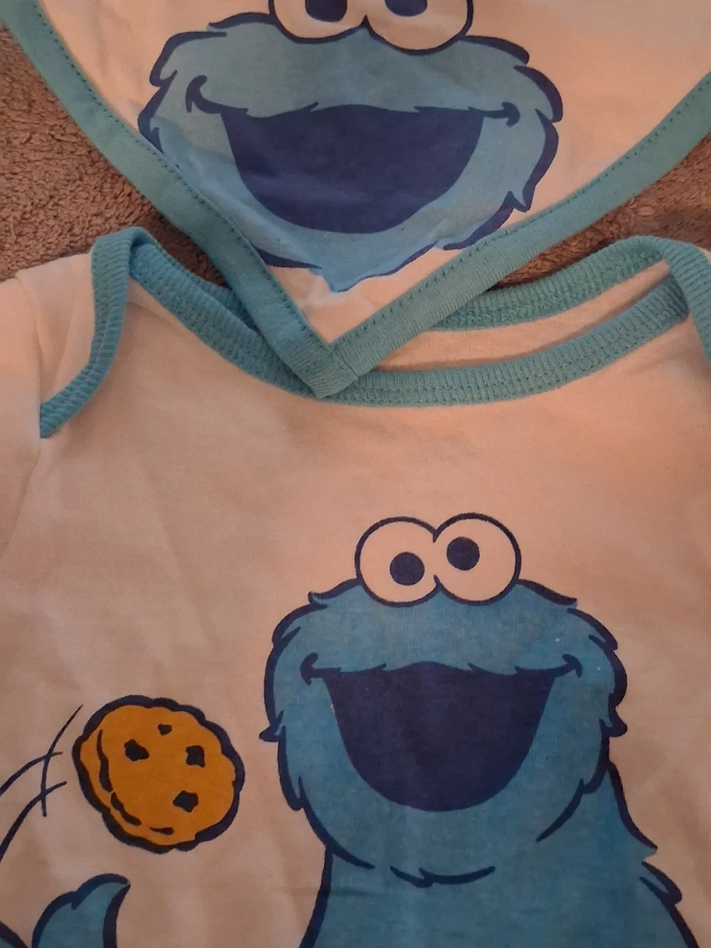 Baby Sesame Street Cookie Monster White and Blue Graphic One-Piece